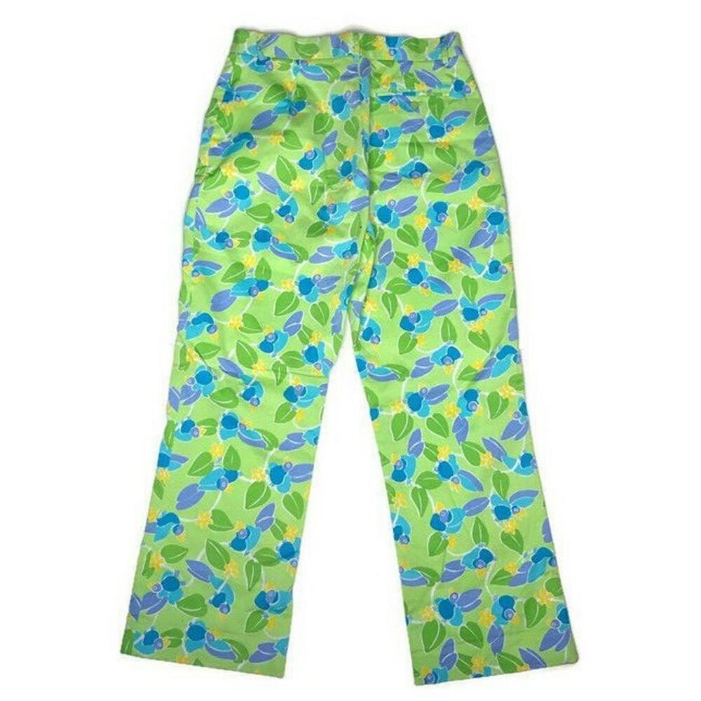 Lilly Pulitzer womens 8 Cropped Pants Cotton Blend Too Jays Green Blue Birds - Picture 2 of 4